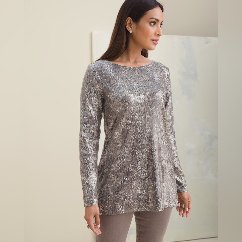 NWT Chicos Python Print Sequin Tunic